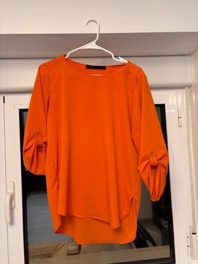 Zara Orange Roll-Tab 3/4 Sleeve Tunic